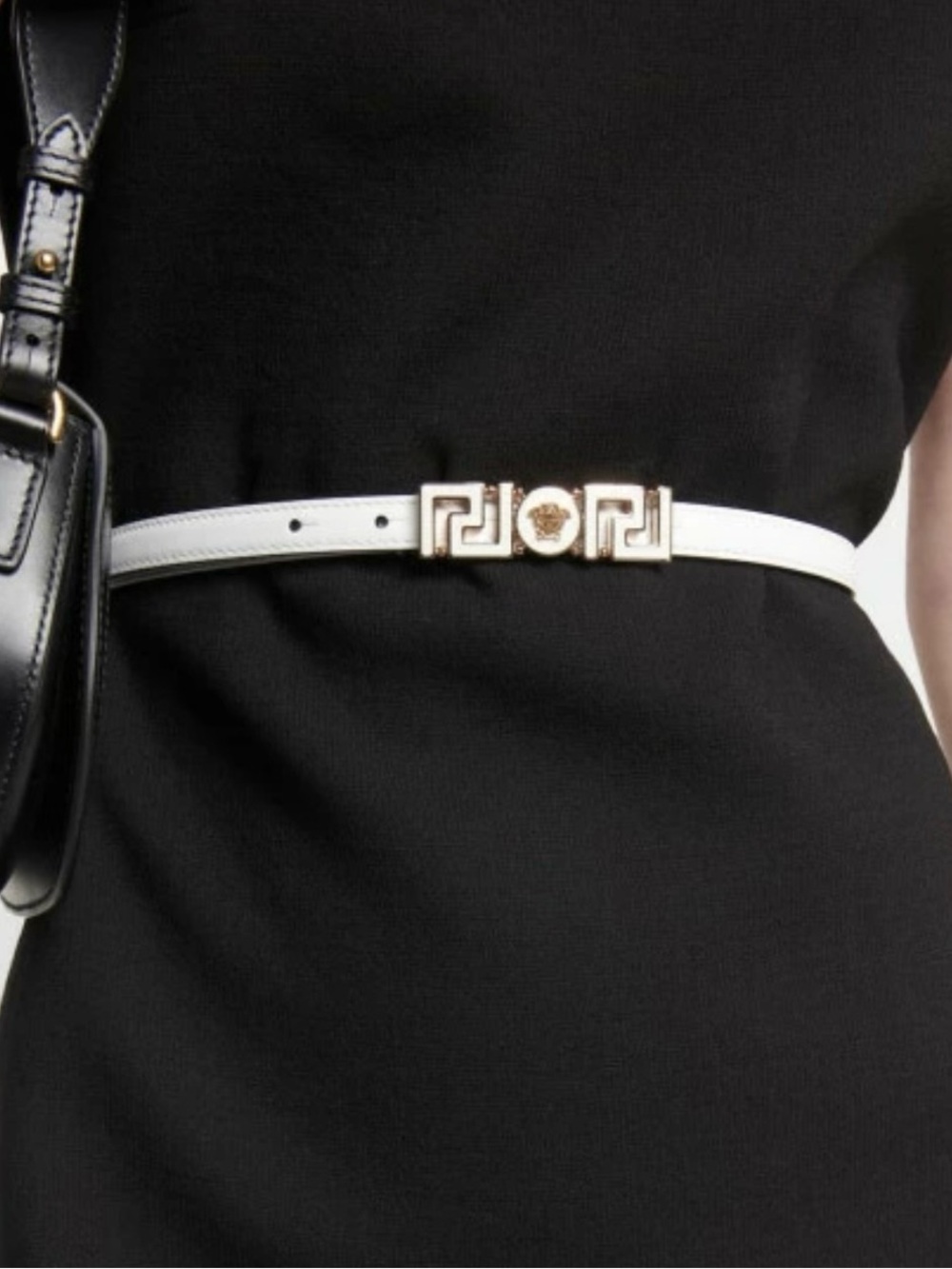 Versace Greca Goddess White Leather Belt with Gold Medusa Medallion Buckle